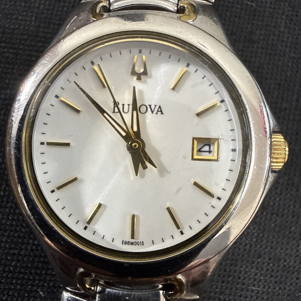 Women's Bulova 98M001 Watch New Battery 29mm Case Mother Of Pearl 5.75 Band (Z5)